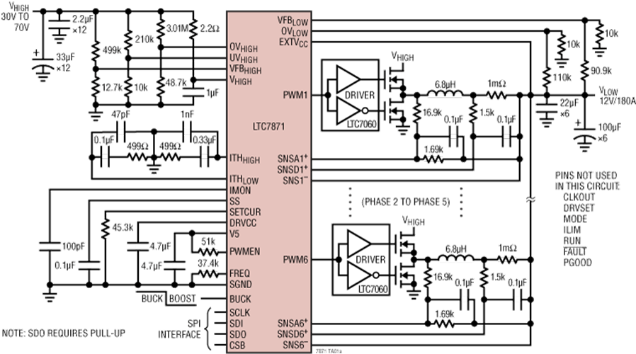 应用电路图 - Analog Devices Inc. LTC7871双向降压或升压控制器